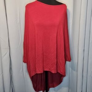 Isaac Liev Red High Low Tunic Top XL Oversized Flowing Blouse